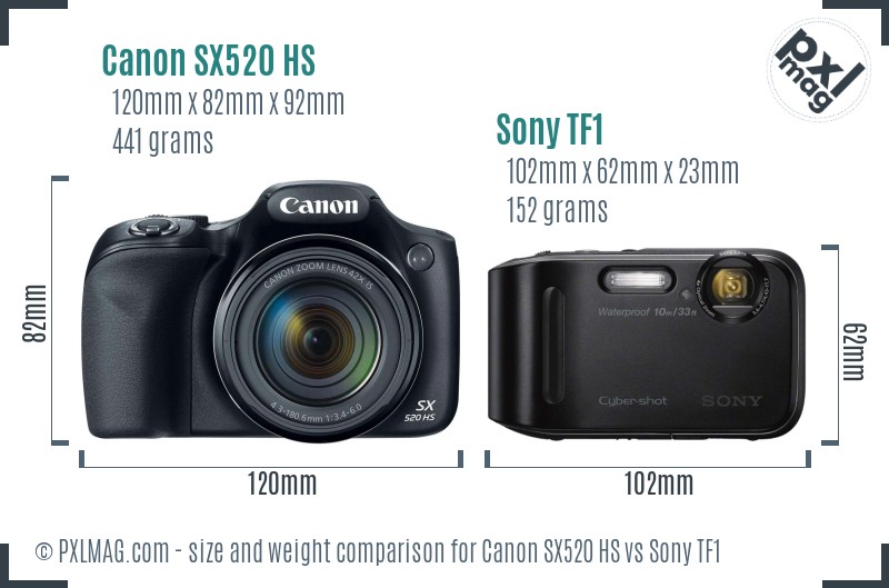 Canon SX520 HS vs Sony TF1 size comparison