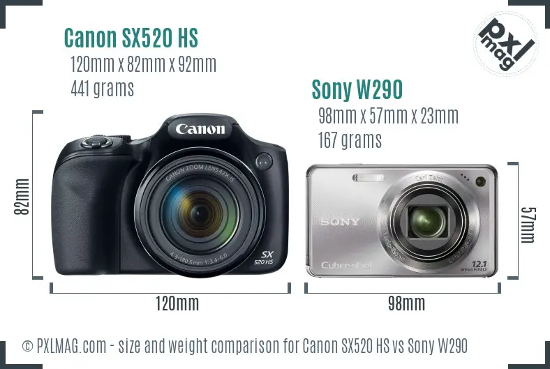 Canon SX520 HS vs Sony W290 size comparison