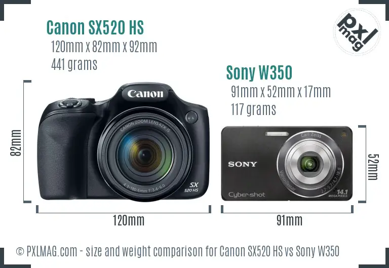 Canon SX520 HS vs Sony W350 size comparison