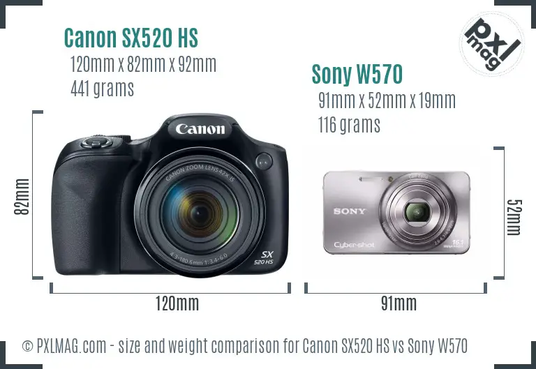 Canon SX520 HS vs Sony W570 size comparison