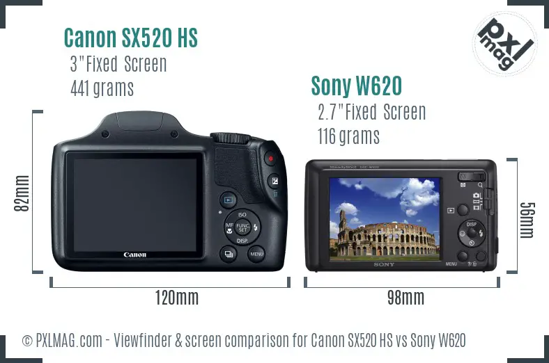 Canon SX520 HS vs Sony W620 Screen and Viewfinder comparison Canon SX520 HS vs Sony W620 Screen and Viewfinder comparison