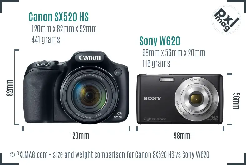 Canon SX520 HS vs Sony W620 size comparison Canon SX520 HS vs Sony W620 size comparison