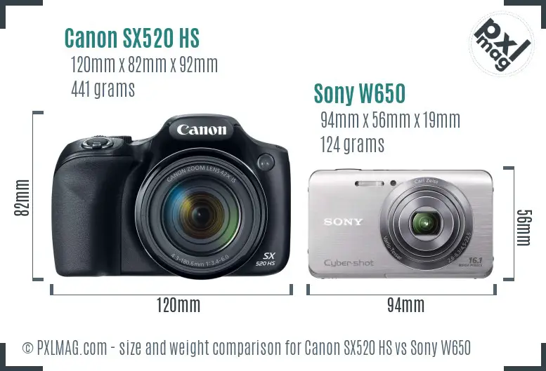 Canon SX520 HS vs Sony W650 size comparison Canon SX520 HS vs Sony W650 size comparison