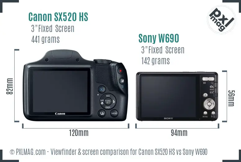 Canon SX520 HS vs Sony W690 Screen and Viewfinder comparison