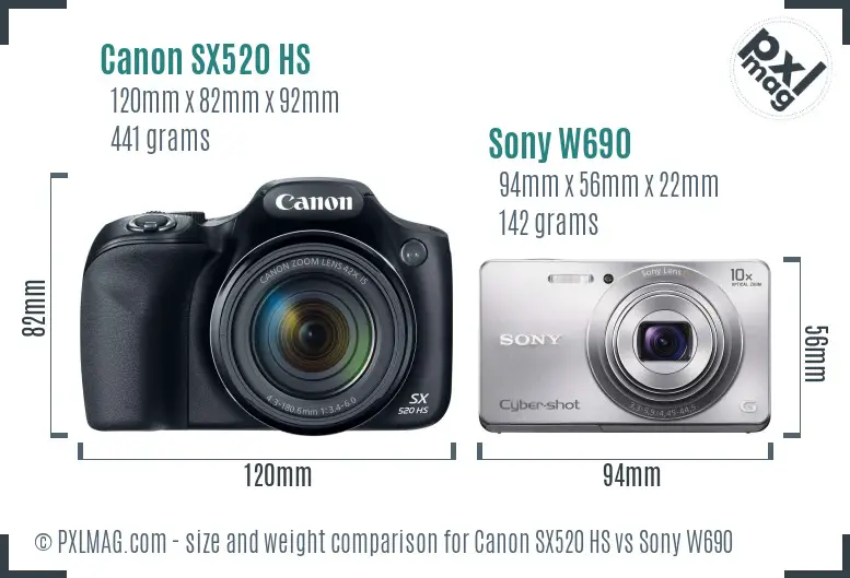 Canon SX520 HS vs Sony W690 size comparison