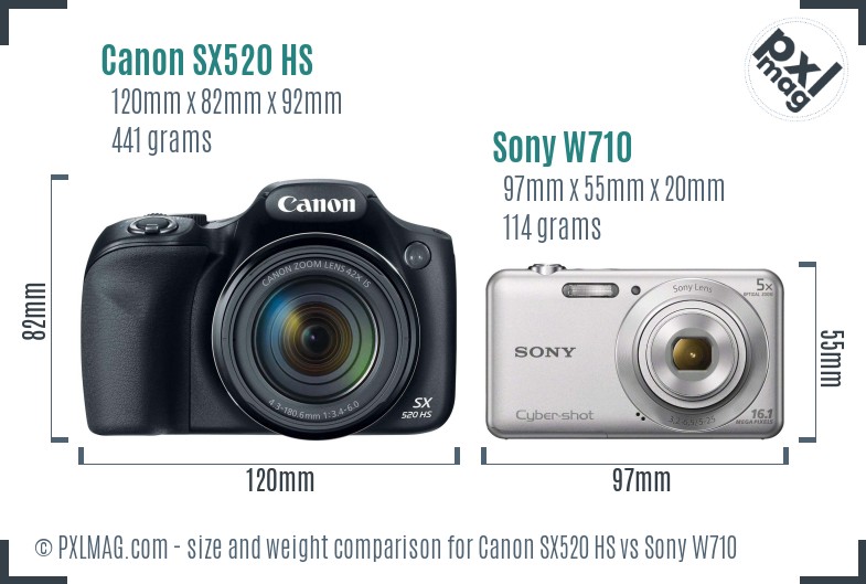 Canon SX520 HS vs Sony W710 size comparison