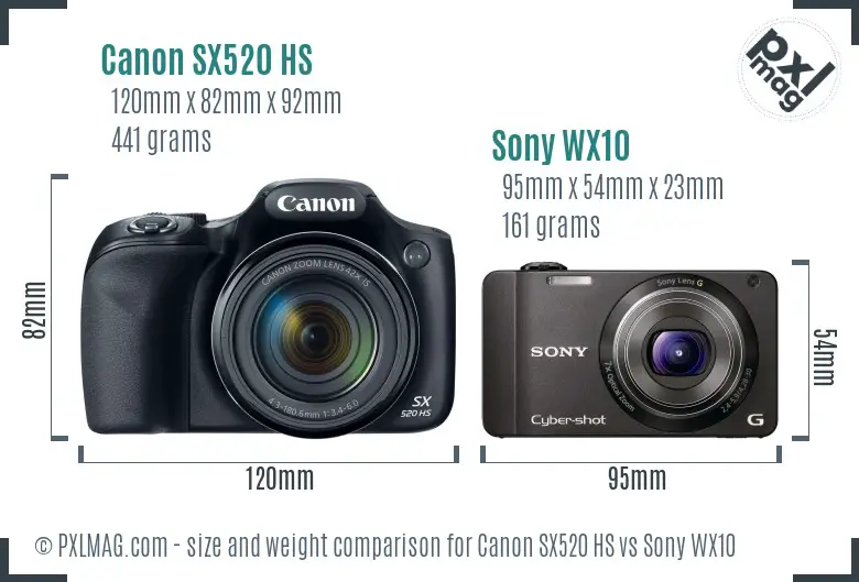 Canon SX520 HS vs Sony WX10 size comparison