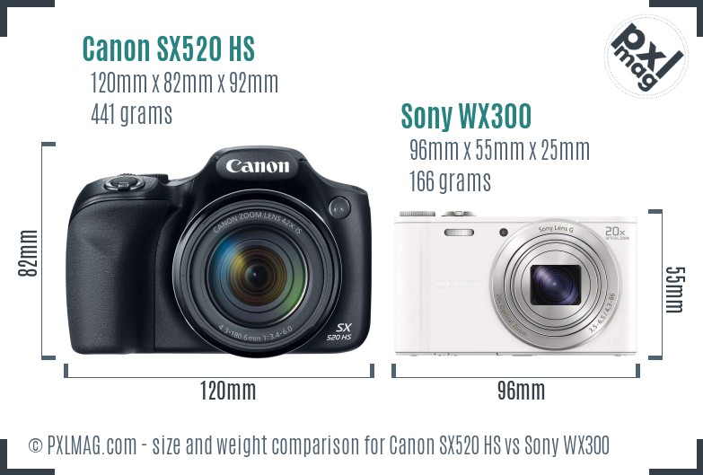 Canon SX520 HS vs Sony WX300 size comparison Canon SX520 HS vs Sony WX300 size comparison