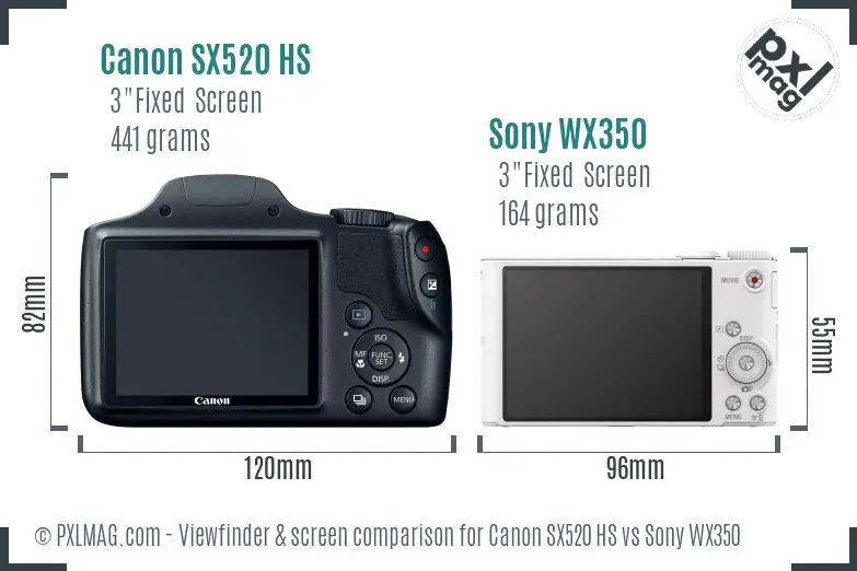 Canon SX520 HS vs Sony WX350 Screen and Viewfinder comparison