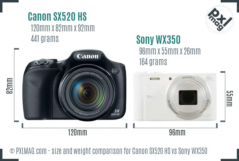 Canon SX520 HS vs Sony WX350 size comparison