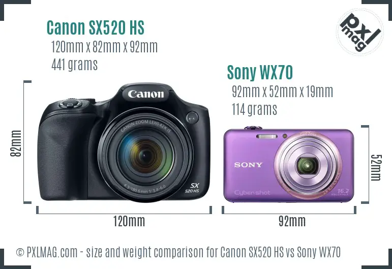 Canon SX520 HS vs Sony WX70 size comparison Canon SX520 HS vs Sony WX70 size comparison
