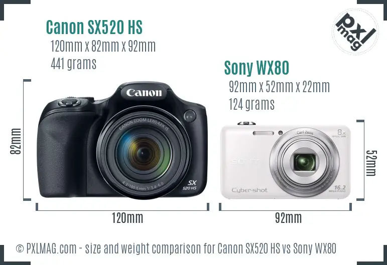Canon SX520 HS vs Sony WX80 size comparison