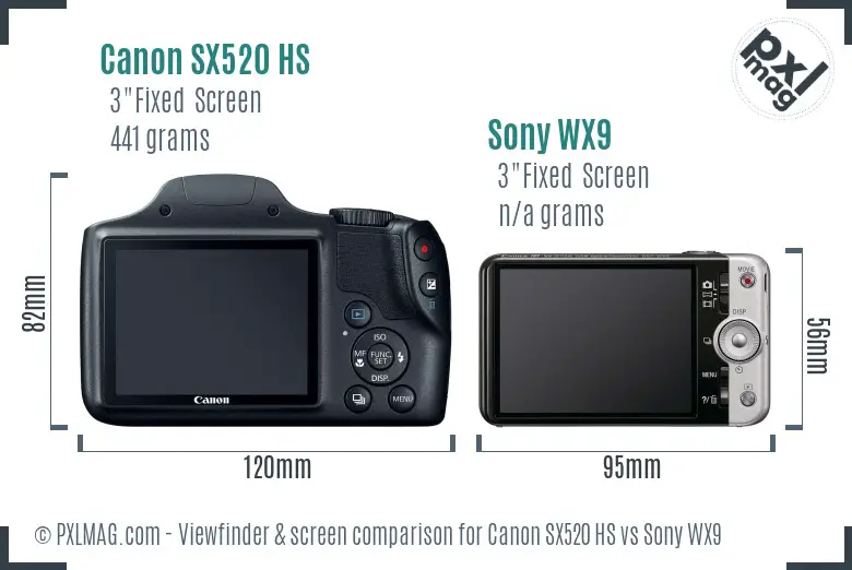 Canon SX520 HS vs Sony WX9 Screen and Viewfinder comparison