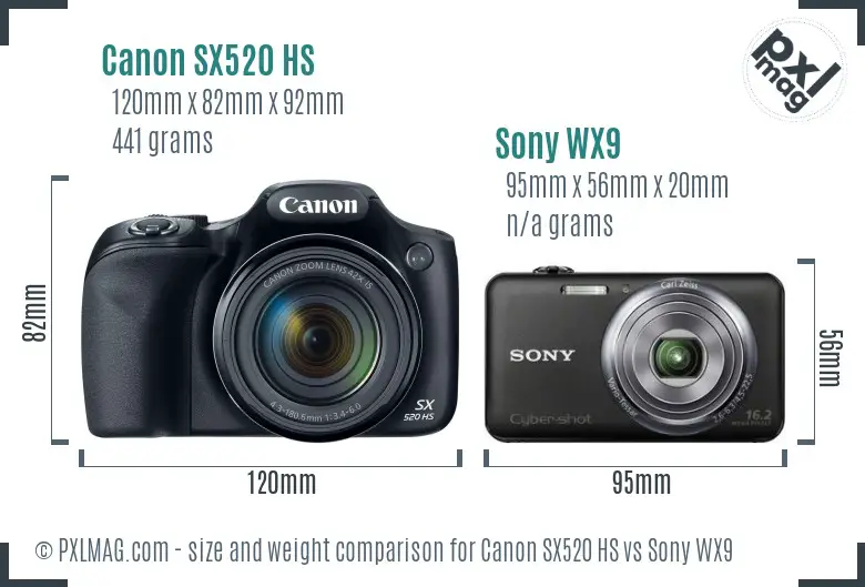 Canon SX520 HS vs Sony WX9 size comparison