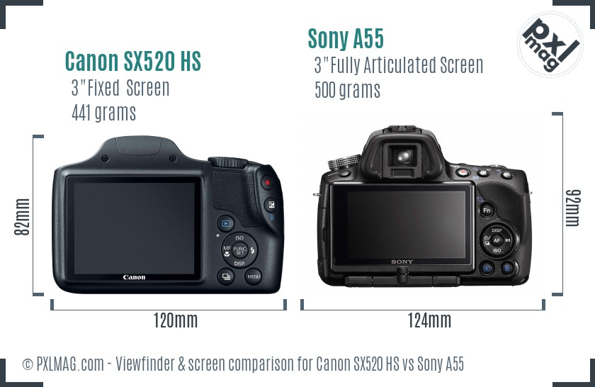 Canon SX520 HS vs Sony A55 Screen and Viewfinder comparison