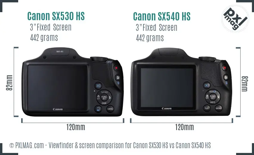 Canon SX530 HS vs Canon SX540 HS Screen and Viewfinder comparison