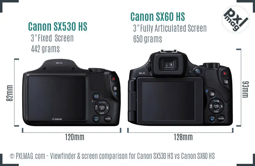Canon SX530 HS vs Canon SX60 HS Screen and Viewfinder comparison