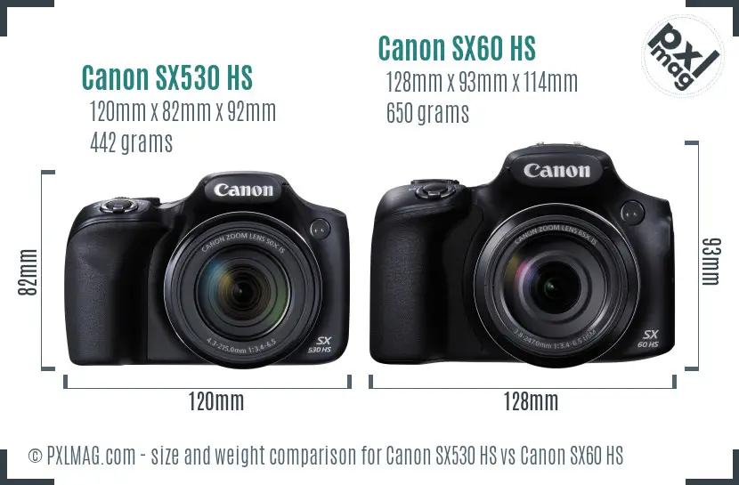 Canon SX530 HS vs Canon SX60 HS size comparison