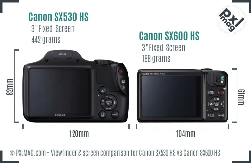 Canon SX530 HS vs Canon SX600 HS Screen and Viewfinder comparison