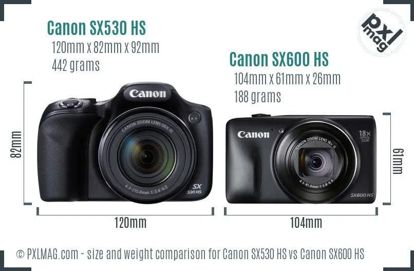 Canon SX530 HS vs Canon SX600 HS size comparison