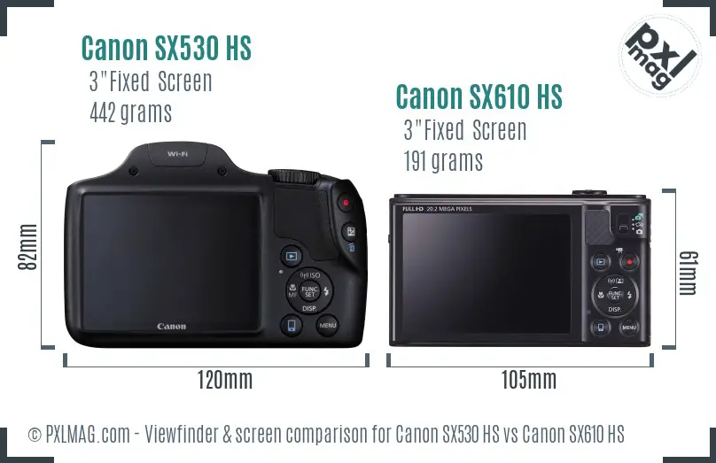 Canon SX530 HS vs Canon SX610 HS Screen and Viewfinder comparison
