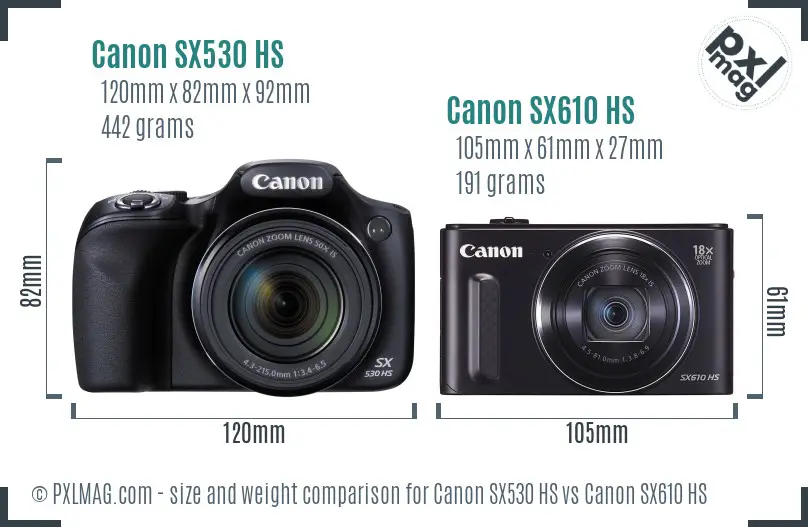 Canon SX530 HS vs Canon SX610 HS size comparison