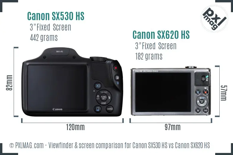 Canon SX530 HS vs Canon SX620 HS Screen and Viewfinder comparison