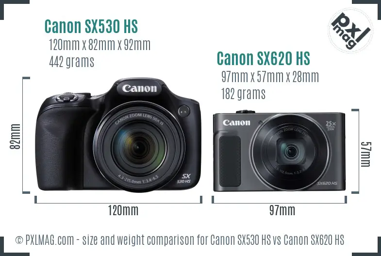 Canon SX530 HS vs Canon SX620 HS size comparison