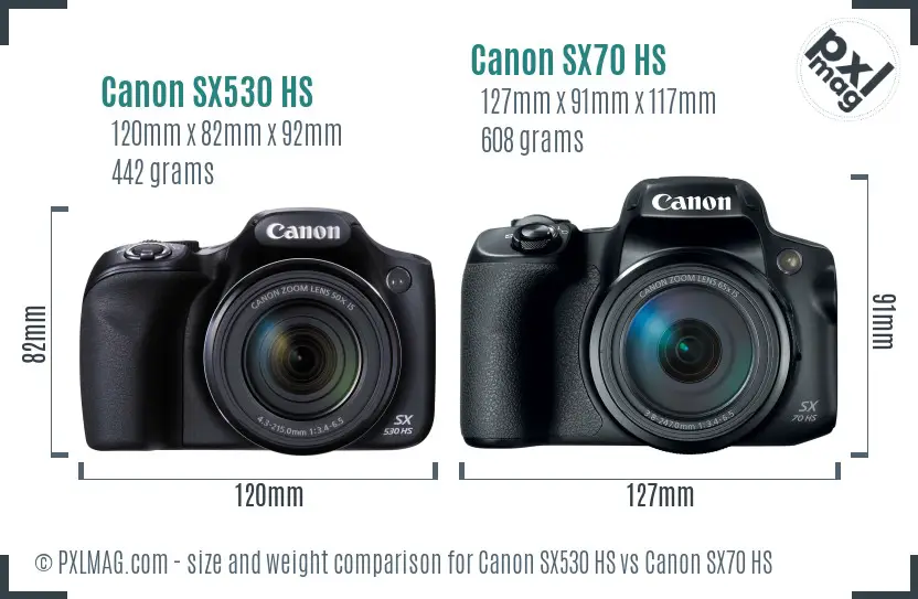 Canon SX530 HS vs Canon SX70 HS size comparison