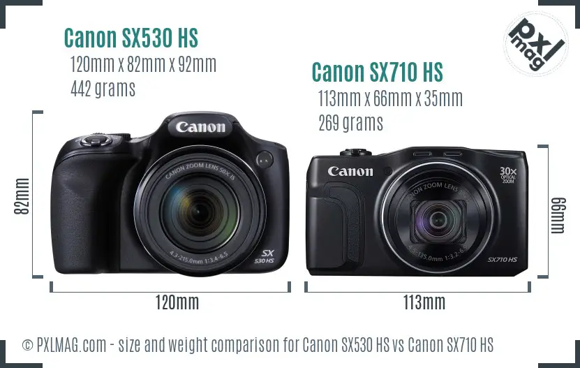 Canon SX530 HS vs Canon SX710 HS size comparison