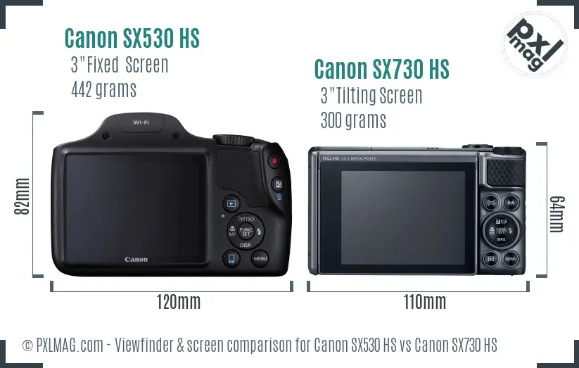 Canon SX530 HS vs Canon SX730 HS Screen and Viewfinder comparison