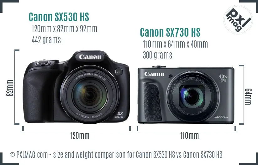 Canon SX530 HS vs Canon SX730 HS size comparison