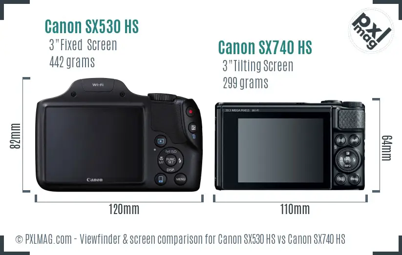 Canon SX530 HS vs Canon SX740 HS Screen and Viewfinder comparison