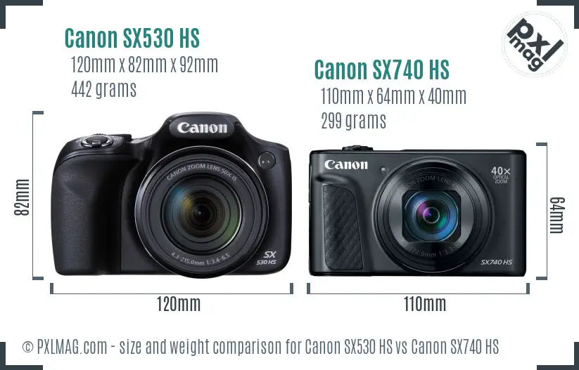 Canon SX530 HS vs Canon SX740 HS size comparison