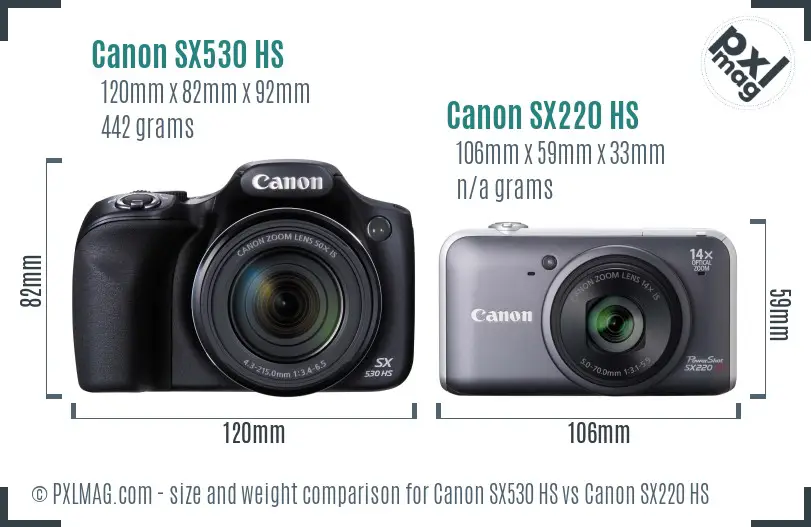 Canon SX530 HS vs Canon SX220 HS size comparison