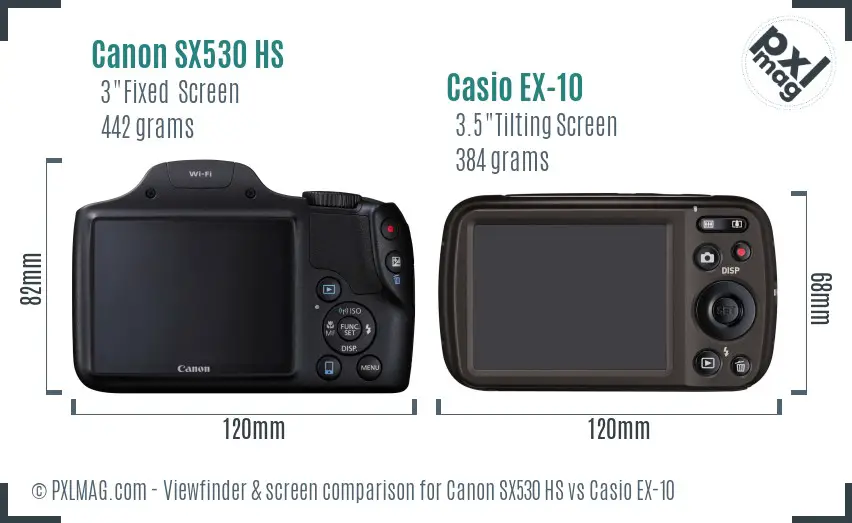 Canon SX530 HS vs Casio EX-10 Screen and Viewfinder comparison