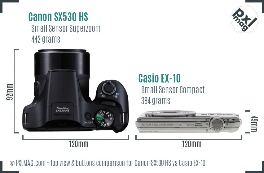 Canon SX530 HS vs Casio EX-10 top view buttons comparison