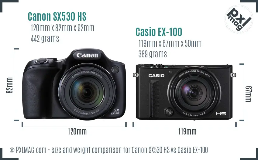 Canon SX530 HS vs Casio EX-100 size comparison Canon SX530 HS vs Casio EX-100 size comparison