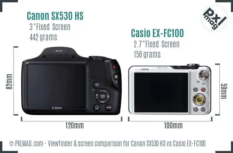 Canon SX530 HS vs Casio EX-FC100 Screen and Viewfinder comparison