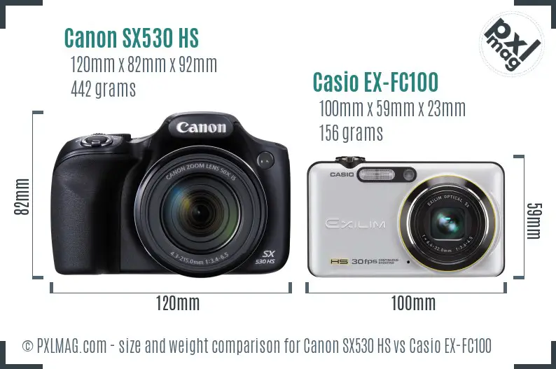 Canon SX530 HS vs Casio EX-FC100 size comparison
