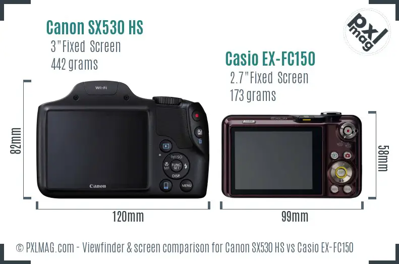 Canon SX530 HS vs Casio EX-FC150 Screen and Viewfinder comparison