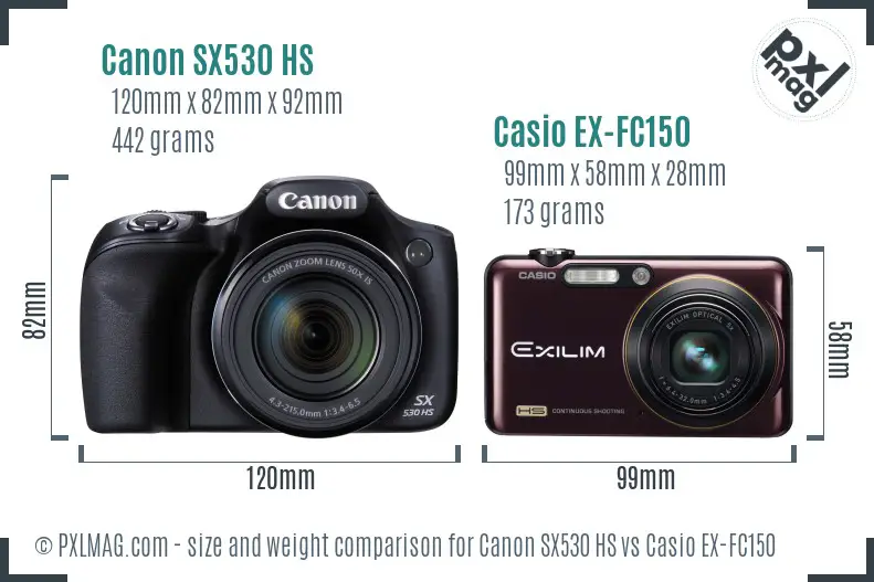 Canon SX530 HS vs Casio EX-FC150 size comparison