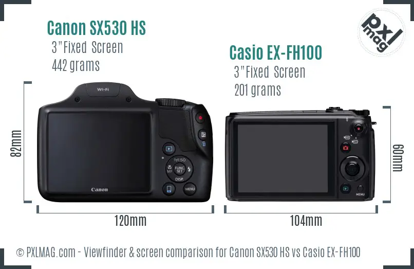 Canon SX530 HS vs Casio EX-FH100 Screen and Viewfinder comparison