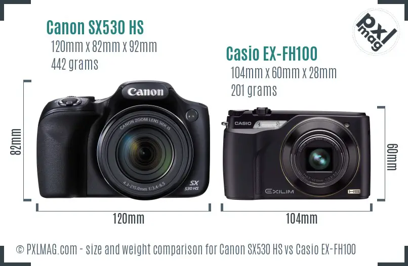 Canon SX530 HS vs Casio EX-FH100 size comparison