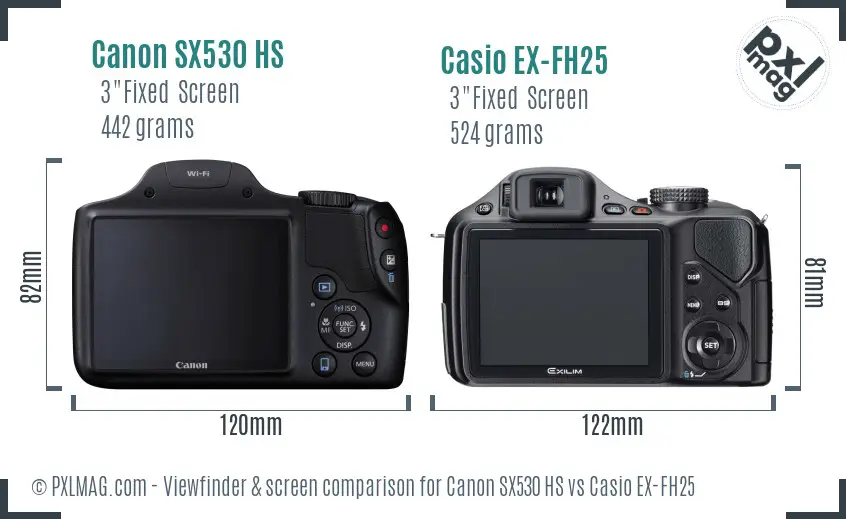 Canon SX530 HS vs Casio EX-FH25 Screen and Viewfinder comparison