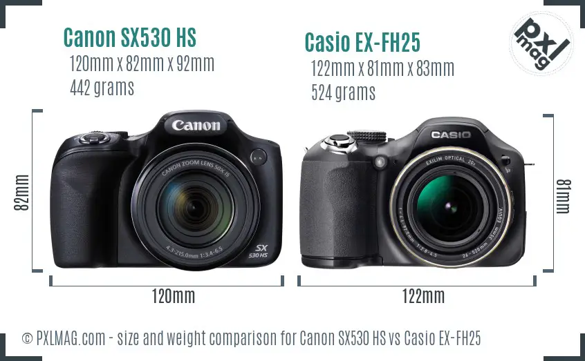 Canon SX530 HS vs Casio EX-FH25 size comparison