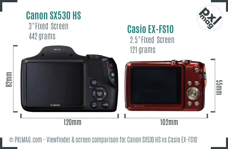 Canon SX530 HS vs Casio EX-FS10 Screen and Viewfinder comparison