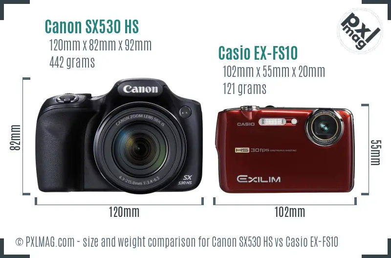 Canon SX530 HS vs Casio EX-FS10 size comparison