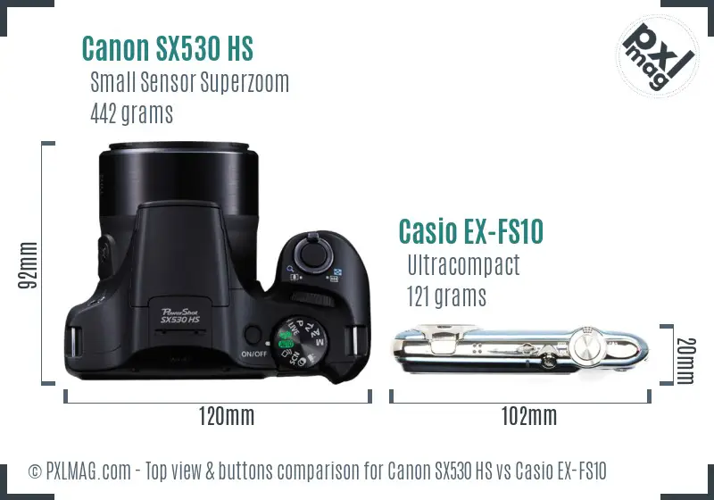Canon SX530 HS vs Casio EX-FS10 top view buttons comparison