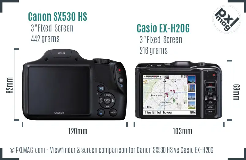 Canon SX530 HS vs Casio EX-H20G Screen and Viewfinder comparison